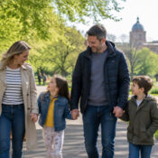 Family enjoying a day out with children in a park in Derby